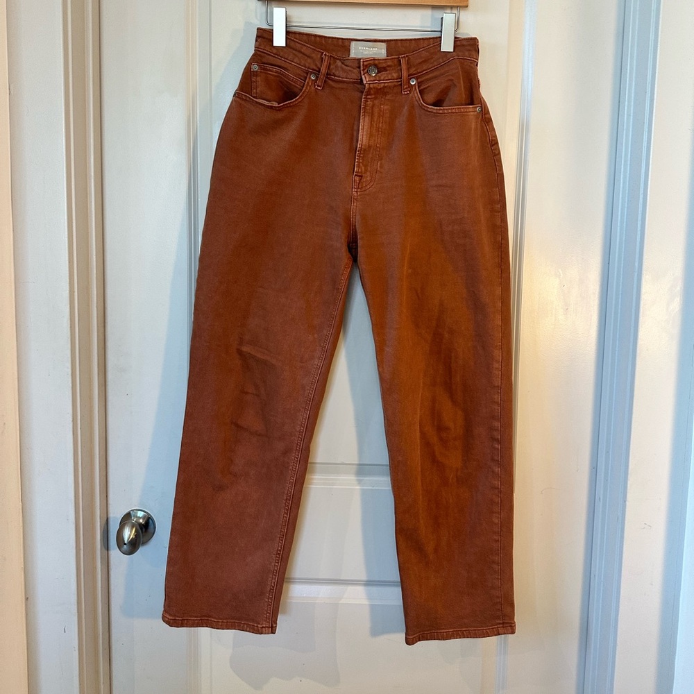 Everlane Way High Curvy Tall Brown Straight Leg Organic Jeans, Size 30 Tall